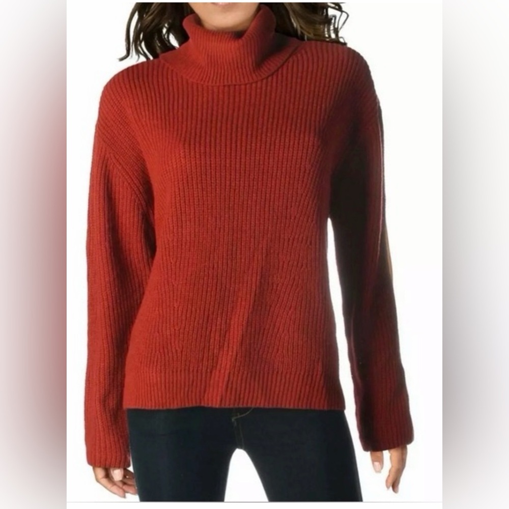 Sanctuary Turtleneck Ribbed Knit Sweater - Rust Orange Red